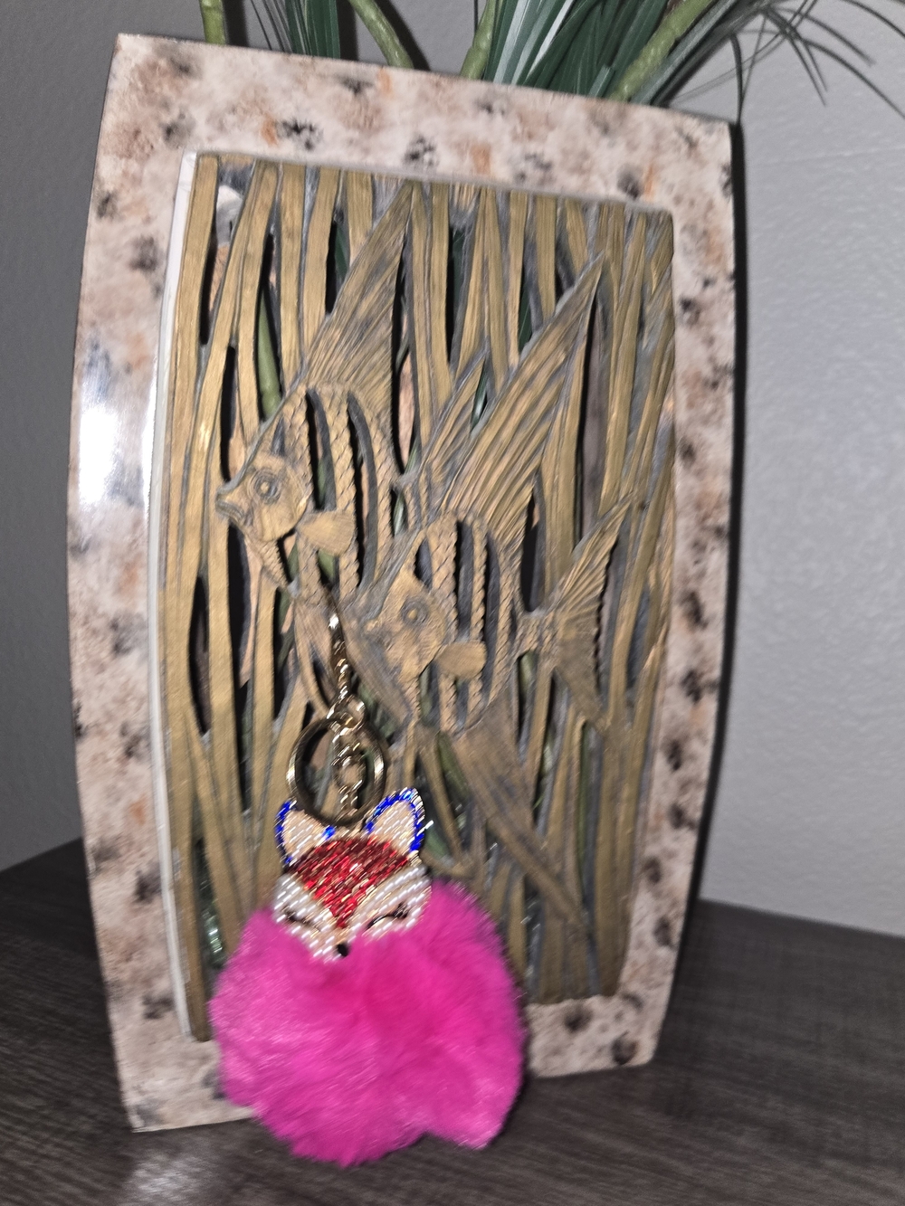 Pink Pom Fox Keychain
